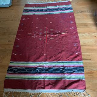 Vintage Mexican Wool Saltillo Serape Blanket 44 " X 74 " Poncho Red