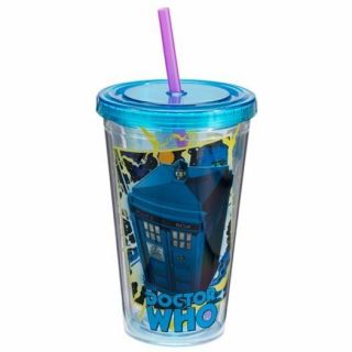 Doctor Who Tardis Dalek And Cyberman Art 18 Oz Acrylic Travel Mug Cup With Straw