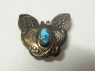 Vintage Navajo Indian Butterfly Pin / Pendant Sterling Silver Turq Mrkd Toadlena