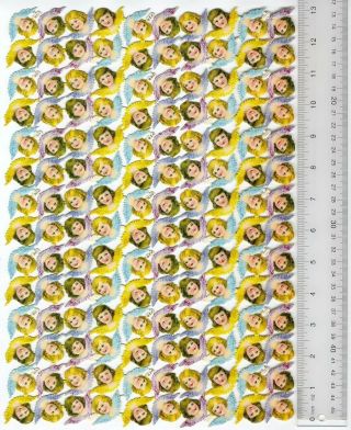 Angels 1 Pzb Die Cut Scrap Sheet Of 140 Faces Chromolithograph Colorful Wings