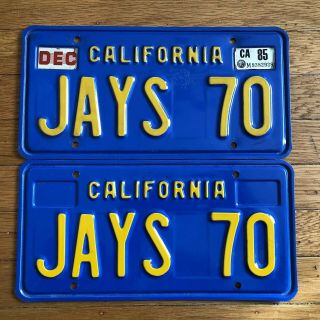 California Blue And Yellow License Plate Set 1970 Ca Vintage Original; Jays 70