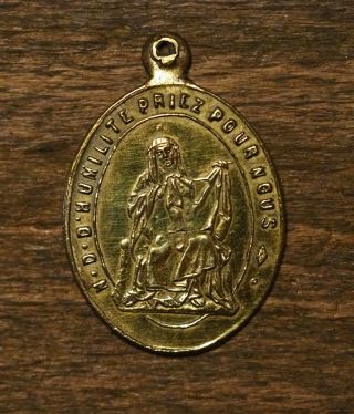 Antique Religious Bronze Medal Pendant Our Lady Of Humility - Holy Tunic