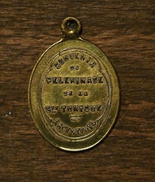 Antique religious bronze medal pendant our lady of Humility - Holy Tunic 2