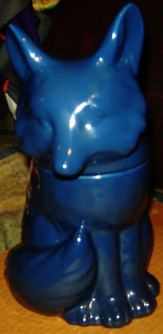 Blue Fox Dog Shiba Inu Cookie Jar Ceramic Blue Threshold 12 " Tall Label