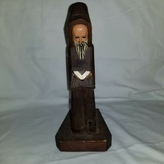 Standing Carved Wooden Monk Priest Reading A Book Statue