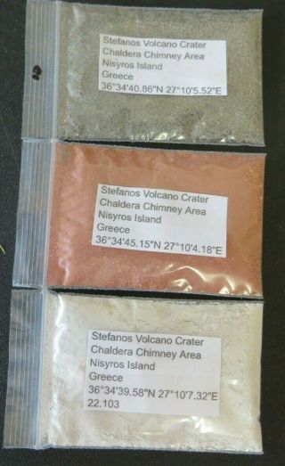 Greece Nisyros 3 Diff Stefanos Volcano Crater Sand (ash) Samples