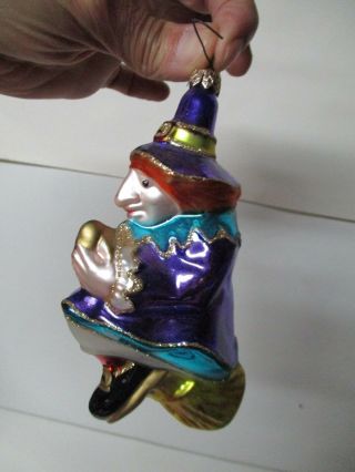 6 " Tall - Glass Christmas Ornament - Halloween Witch On Broom