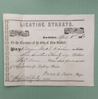 1861 April,  Transfer Of Funds Document For Lighting Streets,  Bedford Ma
