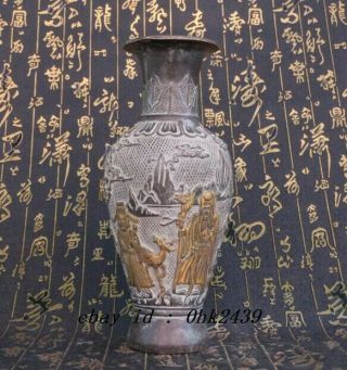 Marked Chinese Bronze Gild Longevity Auspicious Vase Statue Sculpture