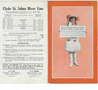 Clyde Line Steamboat Schedule Brochure St.  Johns River Florida Turn Of Century