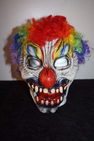 Vtg Halloween Mask Creepy Scary Clown Face Rainbow Hair Face Rubber Adult Osfa