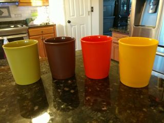 4 Vintage Stackable Tupperware 6 Oz Kids Juice Cups Tumblers Harvest Colors 1251
