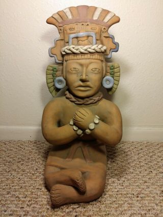 Huge 17 " Vintage Mexico Clay Statue Aztec Mayan Sculpture