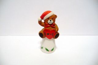 Thimble Bisque Enesco Topper Of A Teddy Bear W/santa 