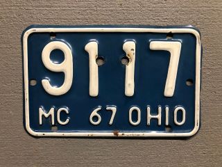Vintage 1967 Ohio Motorcycle License Plate Blue/white 9117