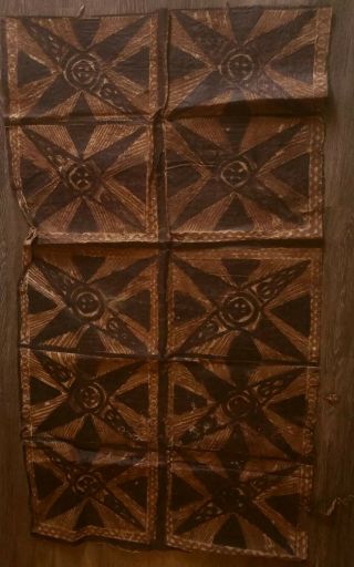 Vintage,  Siapo Samoan Bark Cloth Authentic Polynesian Tapa Wall Art 33 X 55 In
