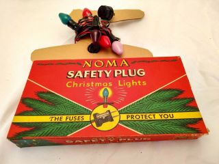 Noma Safety Plug Xmas Lights Bulb Box Graphics Santa Claus Tree Antique Vtg