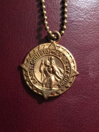 St Christopher Medal Be My Guide Brass Keychain Vintage Usa