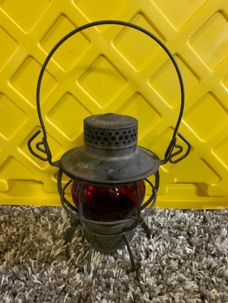 Dressel Railroad Lantern Arlington N.  J.  W/ Red Glass Globe Nycs 15 " Tall