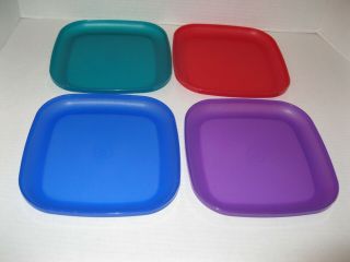 Tupperware Set Of 4 8 " Square Lunch Plates W/ Raised Rims Jeweltone