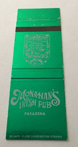 Vintage Matchbook Cover Matchcover Monahan’s Irish Pub Pasadena Ca
