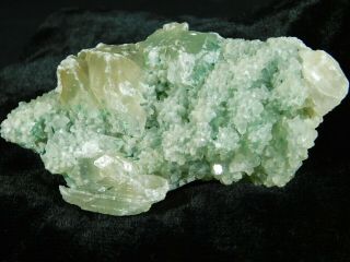 A Cluster Of Calcite Crystals On A Light Green Chrysocolla From Peru 116gr