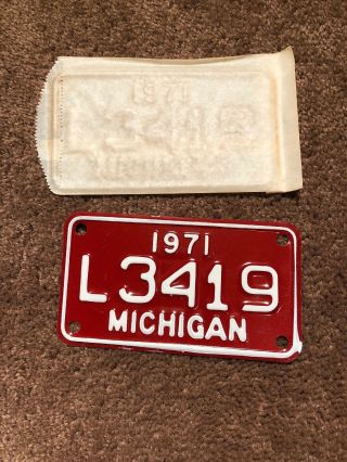 1971 Michigan Motorcycle License Plate L3419 Old Stock