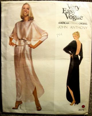Vintage Uncut Vogue John Anthony No Back Long Evening Dress Pattern 2075 Sz 10