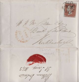 1843 Qv Castle Douglas Mx Maltese Cross On Wrapper With 1d Red To Kirkcudbright