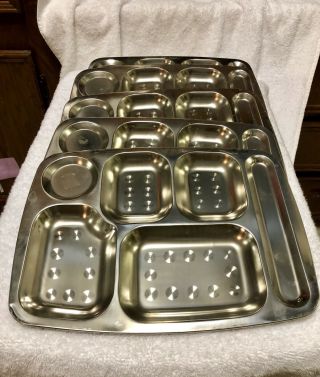 5 Divided Metal Lunch School Cafeteria Style Trays Vintage