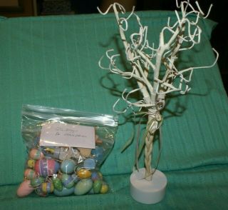 Vintage Easter Tree (midwest) With Wood Ornaments (55 Eggs) (16 Asst.  Rabbits) Mini