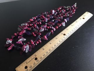 Fine Old Chinese Pearl Rock Crystal Amethyst Three Strand Art Necklace Nr
