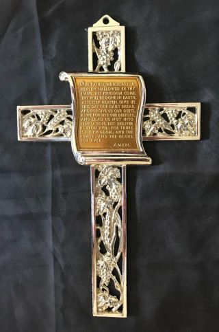 Our Father Prayer Pewter Wall Cross Religious Gift Christian,  Gold Tone 9” Decor