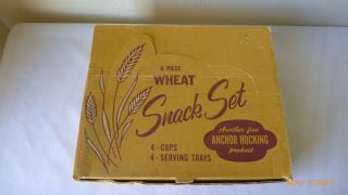 Vintage Anchor Hocking Wheat Snack Set White Milk Glass Box 8 Piece