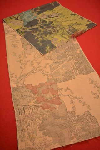 Ya06/90 Vintage Japanese Fabric Silk Antique Boro Kusakizome Woven Textile 49.  2 "