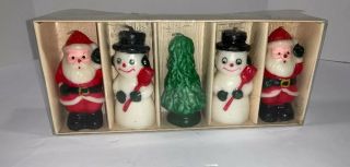 Vintage Wax Christmas Candles Santa Claus Snowman Tree 3 " Set Of 5