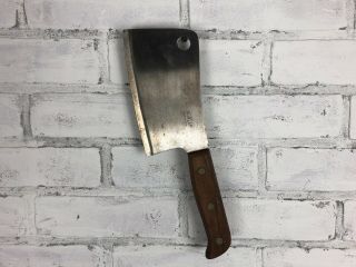 Vintage Dunlap 6” Meat Cleaver Butcher Knife Wood Handle Made In Usa