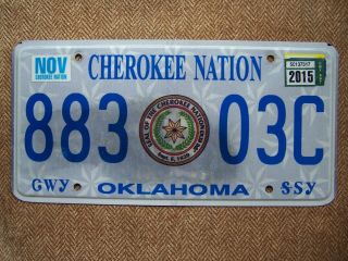 2015 Oklahoma Cherokee License Plate.  100 Grams