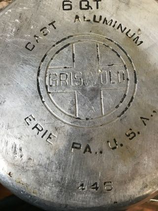 Rare Vintage Griswold 6 Qt Cast Aluminum No.  446