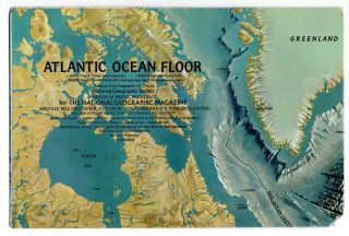 Atlantic Ocean Floor 1968 Vintage National Geographic Map Wall Poster