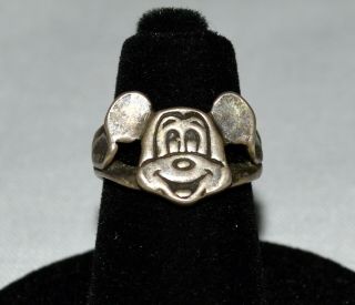 Vintage Walt Disney Productions Mickey Mouse Sterling Silver Ring Size 2.  5