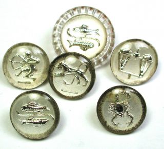 Bb Vintage Glass Button Reverse Mold All Zodiac Designs 1/2 - 3/4 " One W Gls Rim