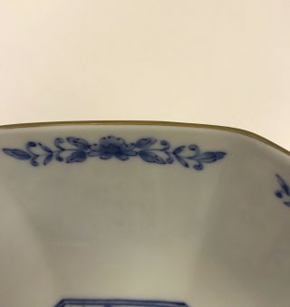 Asian Vintage Footed Bowl Lime Green Gold With Blue Floral Design 7 1/2 