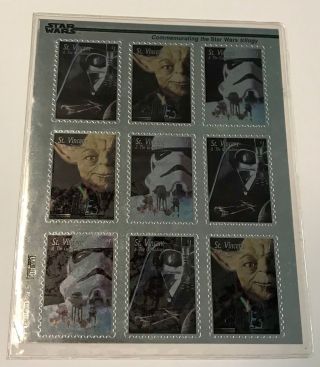 1995 Star Wars Trilogy St.  Vincent Stamps Uncut Sheet Of 9 With