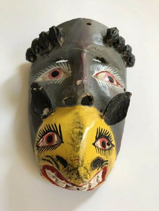 Hand Carved Wood Devil Jaguar Dance Folk Art Mask Polychrome Guatemala Vintage