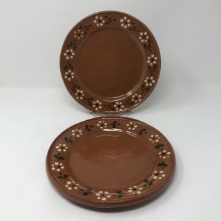 Set Of 2 Plates Vintage Mexico Tlaquepaque Pottery Redware Terra Cotta Folk Art