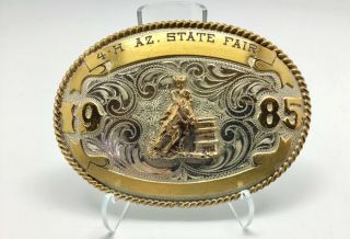 Vintage 4 - H Arizona State Fair Trophy Belt Buckle 1985 B - K Nickel Silver