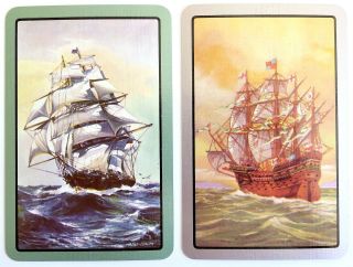 Pair Vintage Swap Cards.  Sailing Ships.  Artist Harold Johnson.  Waddingtons.