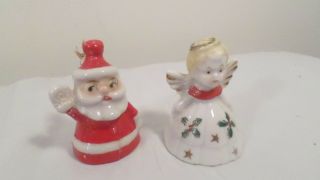 2 Vintage Made In Japan Porcelain Christmas Santa & Angel Bells