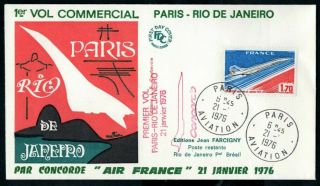 Concorde 1976 Air France First Flight Paris To Rio De Janeiro Flown Cover